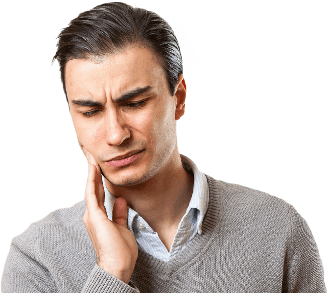 Man with a toothache in Jacksonville holding his cheek