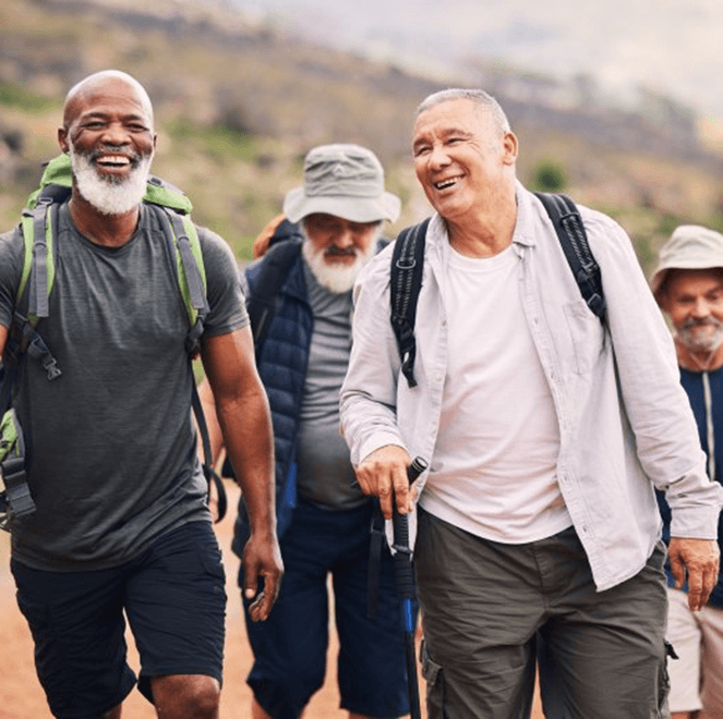 a group of men enjoying a hike together