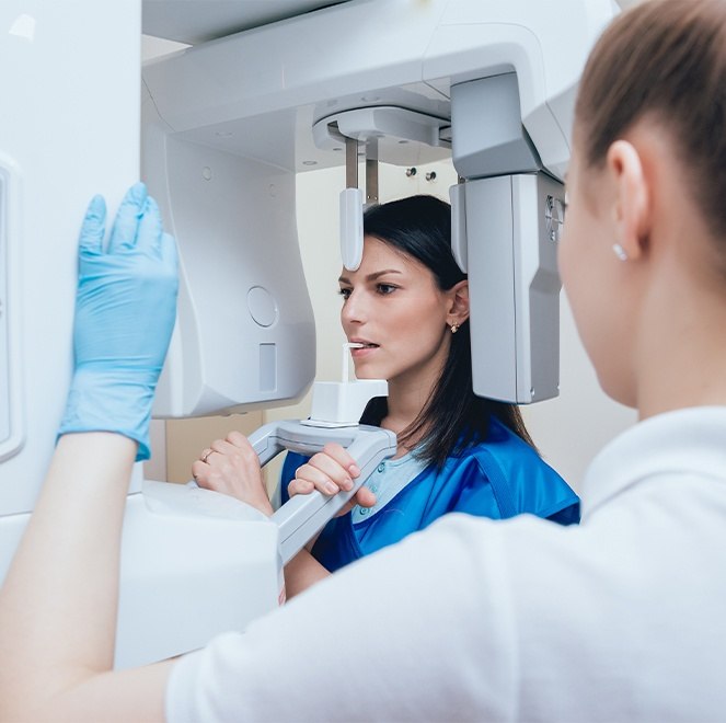 Woman receiving 3 D C T Cone beam scan