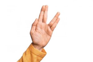 hand making live long and prosper sign to greet dentist