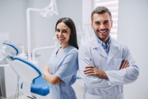 Dentist and dental hygienist ready for dental emergency