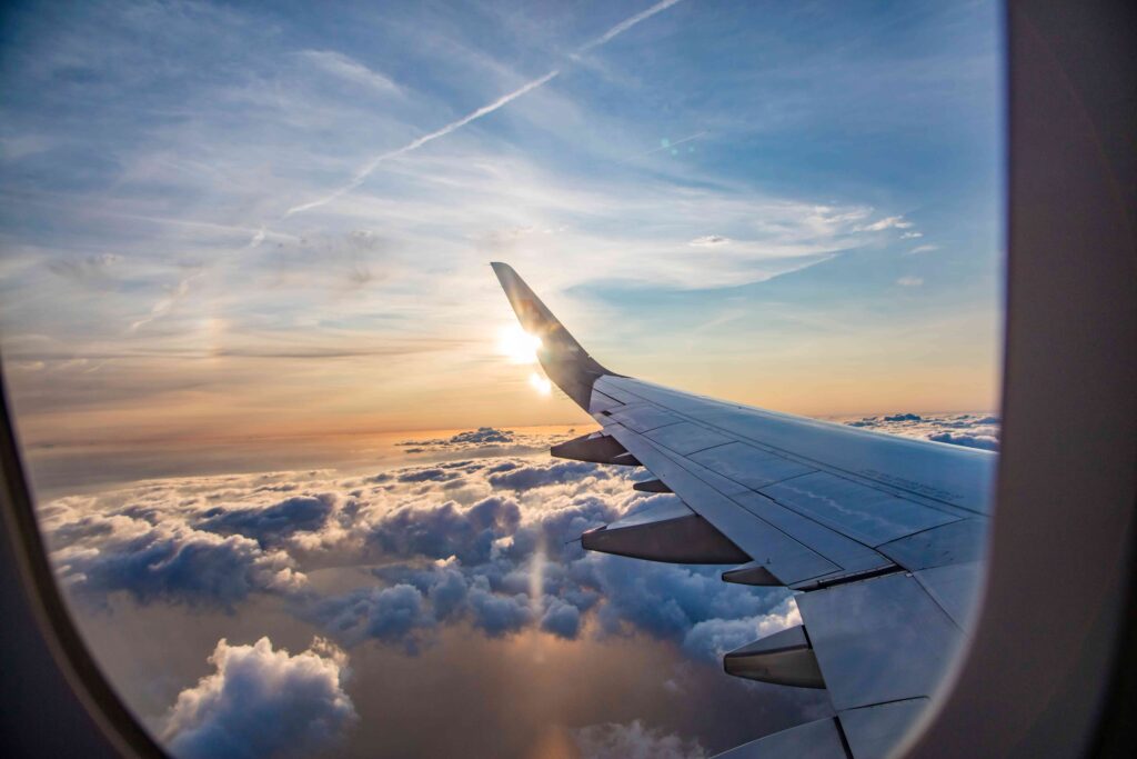 Airplane wing out the window